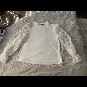 SHEIN White Flounce Jacquard Sleeve Solid Top